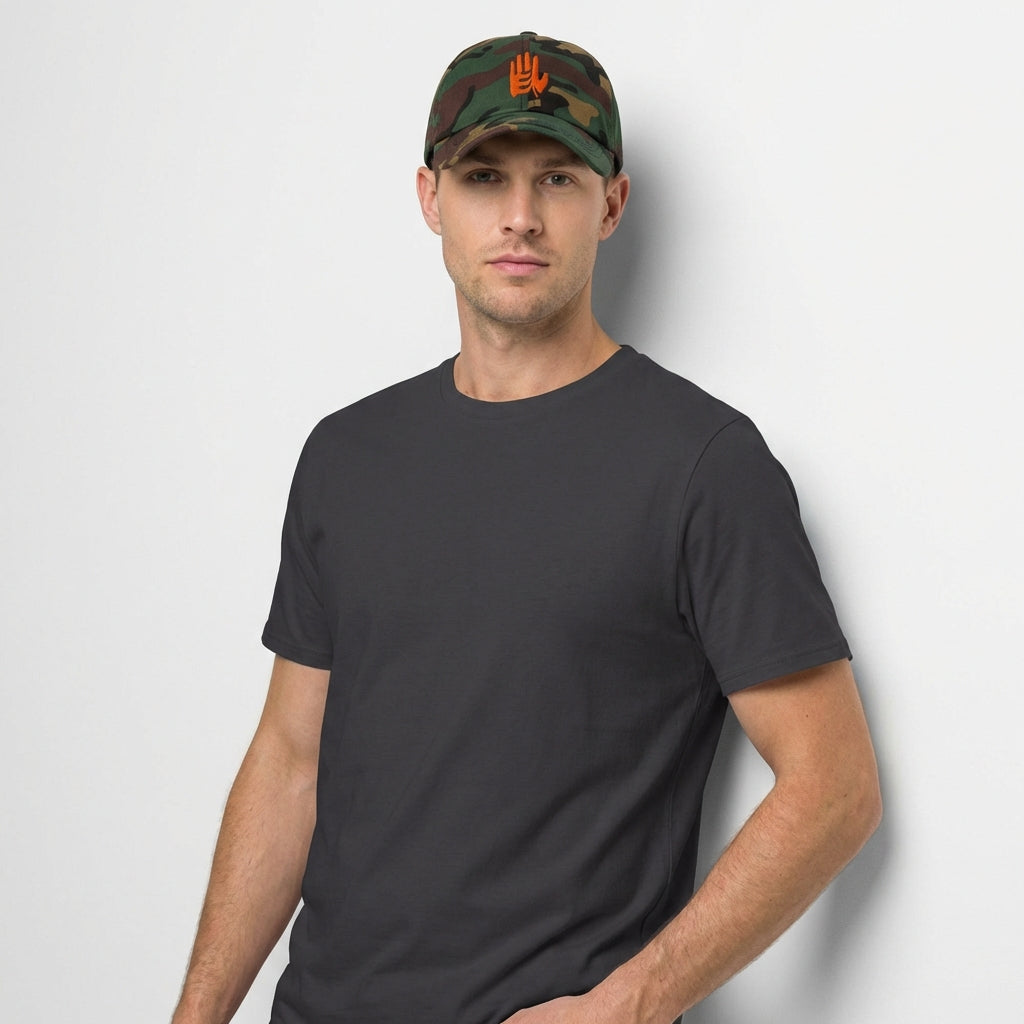 Integrity Hat - Camo w/ Tangerine Embroidered Logo