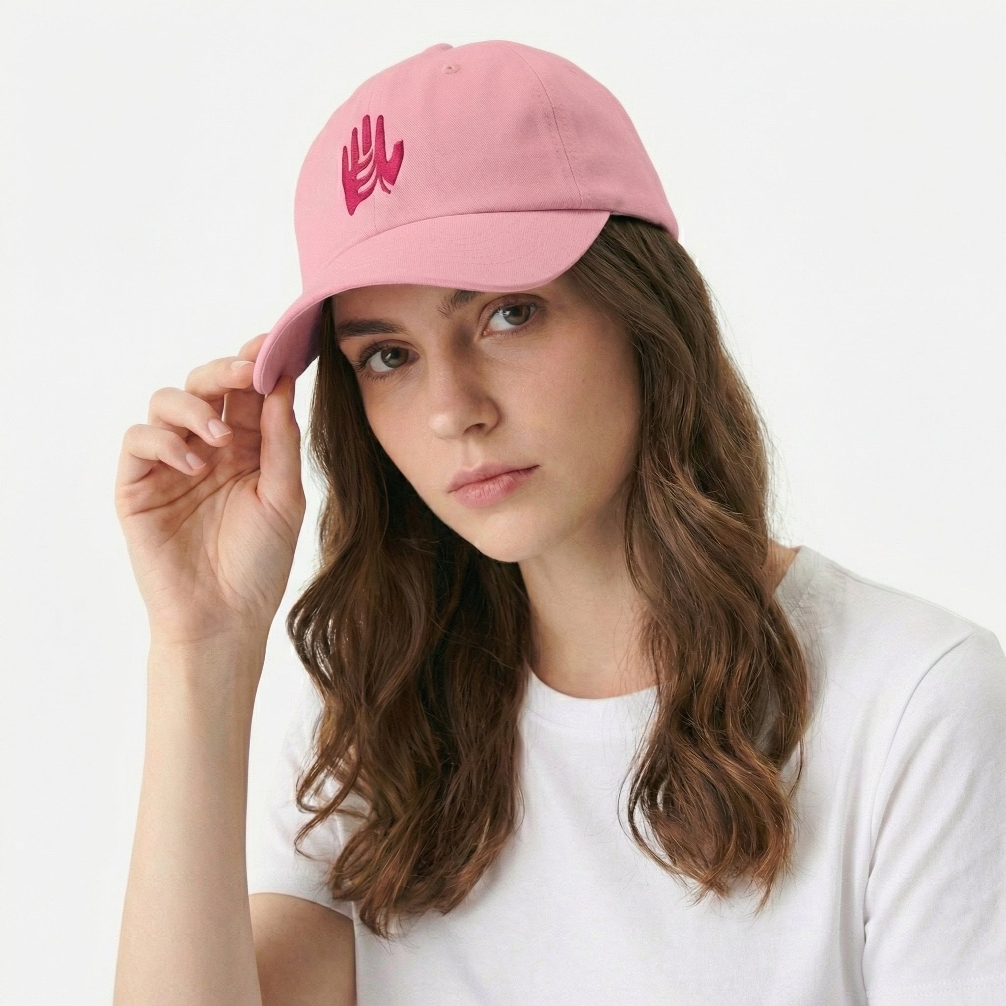 Integrity Hat - 100% Cotton Twill - Bubblegum w/ Rose Embroidered Logo