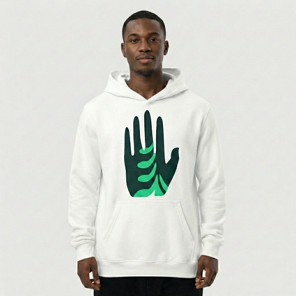 Integrity Fleece Hoodie - White w/ Green Logo
