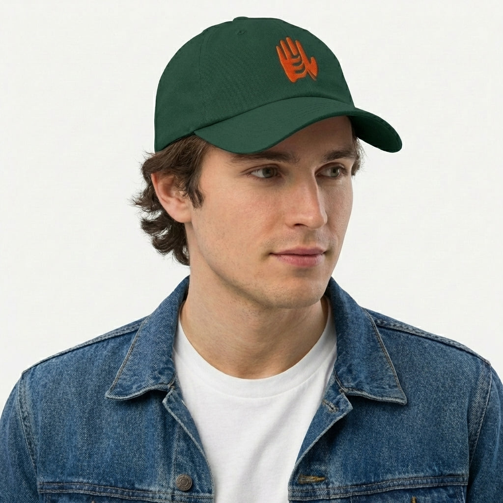 Integrity Hat - 100% Cotton Twill - Spruce w/ Tangerine Embroidered Logo