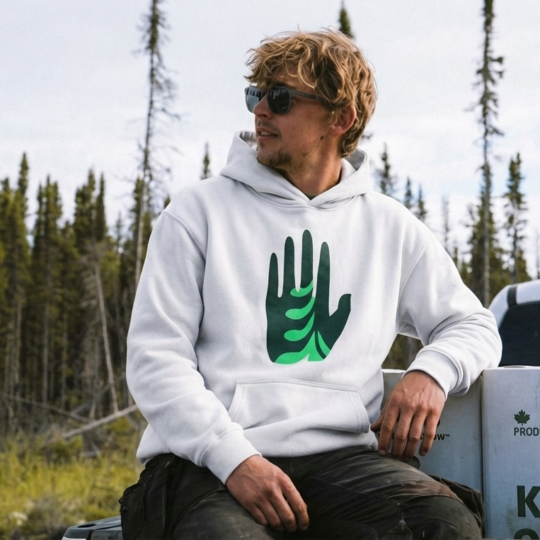 Integrity Fleece Hoodie - White w/ Green Logo