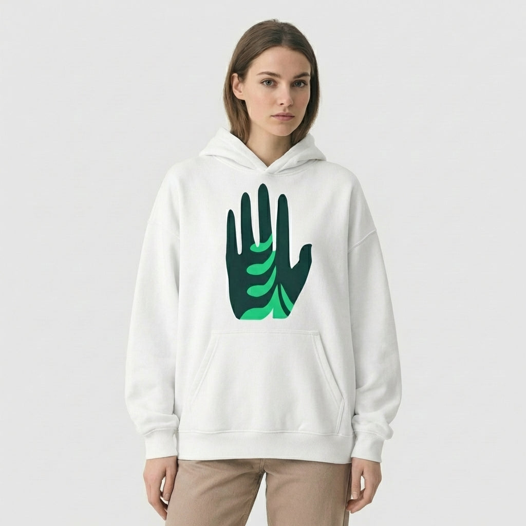 Integrity Fleece Hoodie - White w/ Green Logo