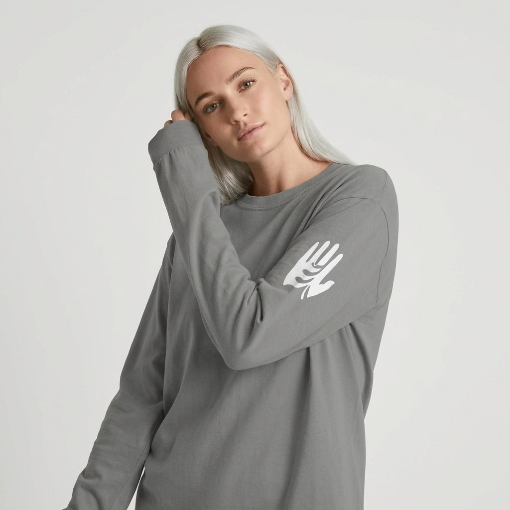 The Worker Long Sleeve - 100% Cotton - Storm Grey w/ White Logo