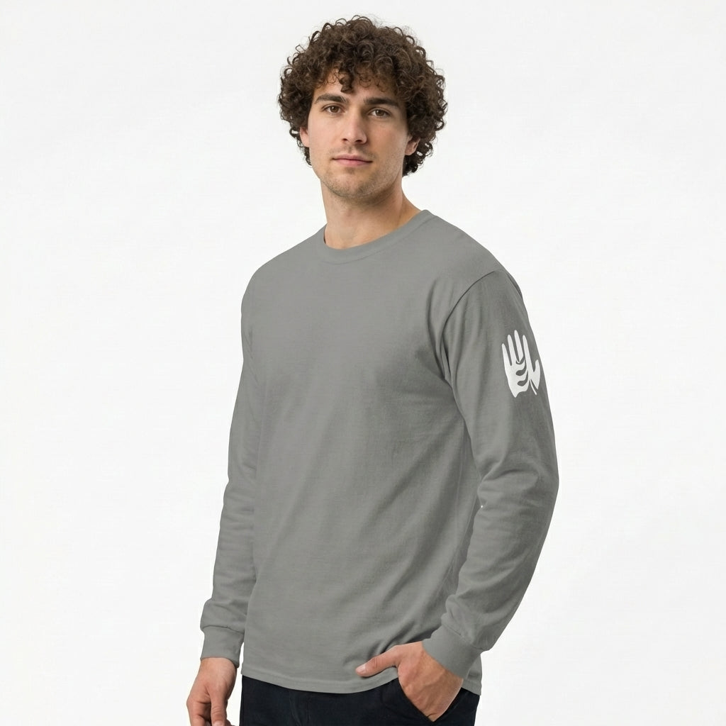 The Worker Long Sleeve - 100% Cotton - Storm Grey w/ White Logo