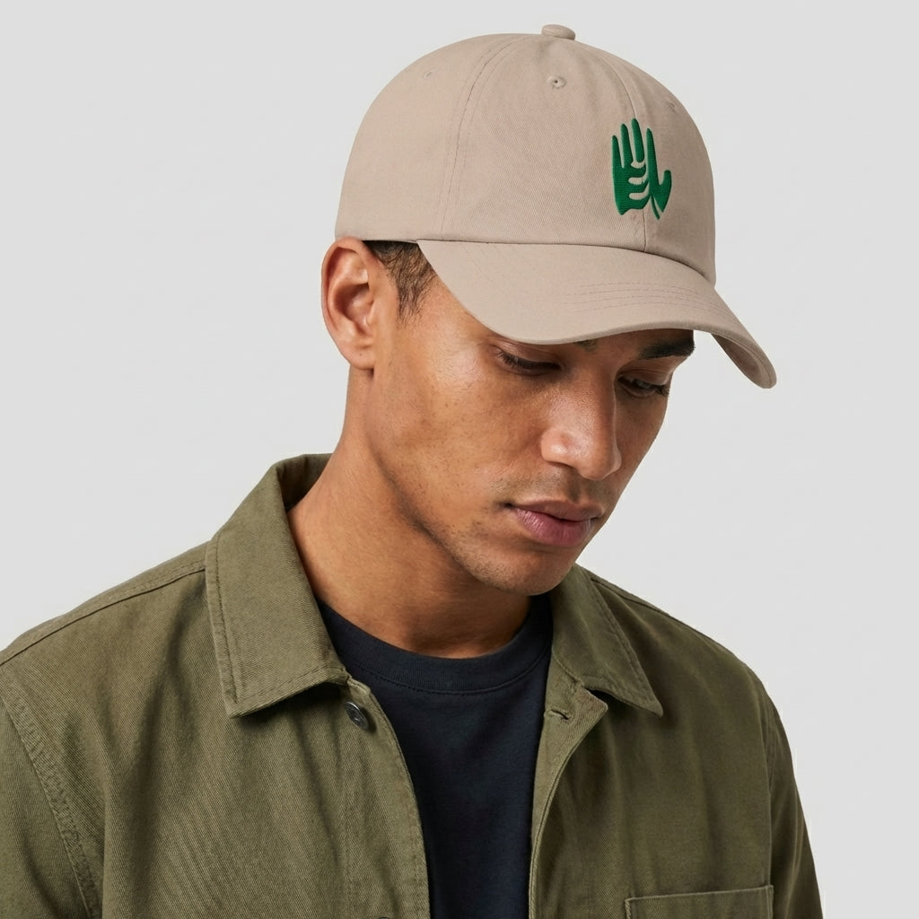 Integrity Hat - 100% Cotton Twill - Sand w/ Grass Embroidered Logo